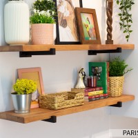 Contemporary Square Tube Bracket Shelf | Kitchen, Coffee Bar, Bathroom, Living Room Organizer | Custom Wood Wall Shelf | Hardware Included